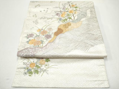 平和屋着物●つけ帯　総刺繍　流水花文　金銀糸　正絹　逸品　CABG9003hy