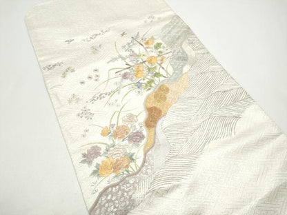 平和屋着物●つけ帯　総刺繍　流水花文　金銀糸　正絹　逸品　CABG9003hy