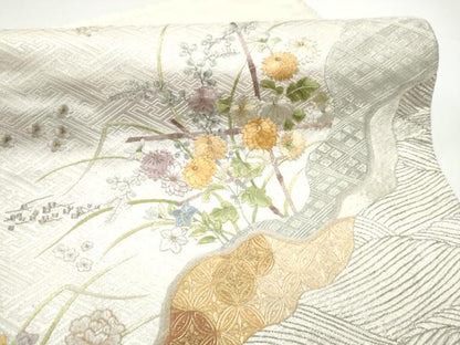 平和屋着物●つけ帯　総刺繍　流水花文　金銀糸　正絹　逸品　CABG9003hy