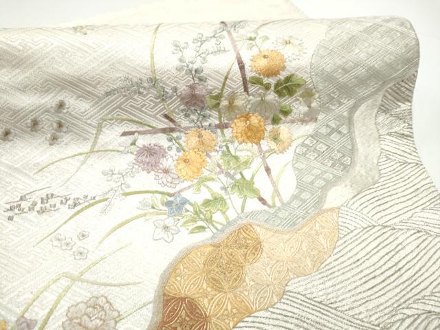 平和屋着物●つけ帯　総刺繍　流水花文　金銀糸　正絹　逸品　CABG9003hy