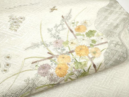 平和屋着物●つけ帯　総刺繍　流水花文　金銀糸　正絹　逸品　CABG9003hy