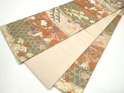 平和屋着物●六通柄袋帯　唐織　草花文　金糸　正絹　逸品　CABG9006hy