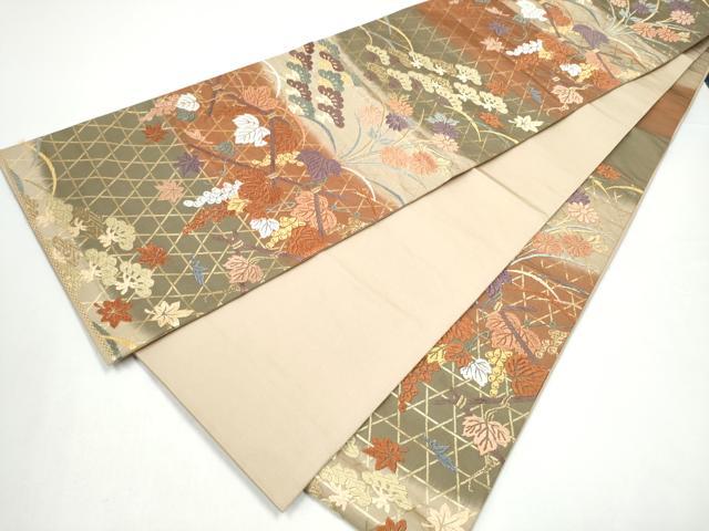 平和屋着物●六通柄袋帯　唐織　草花文　金糸　正絹　逸品　CABG9006hy