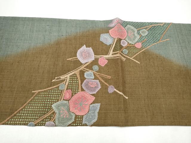 平和屋着物●中国三大刺繍　スワトウ・相良刺繍　総刺繍　太鼓柄袋帯　紬地　枝梅文　正絹　逸品　CABG9010hy