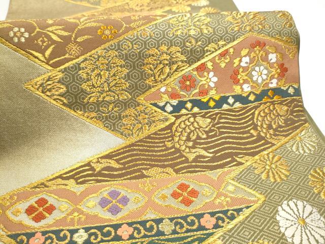 平和屋着物●六通柄　本袋帯　唐織　松皮名物裂合わせ文様　金糸　引箔　正絹　逸品　CABG9014hy