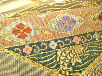 平和屋着物●六通柄　本袋帯　唐織　松皮名物裂合わせ文様　金糸　引箔　正絹　逸品　CABG9014hy