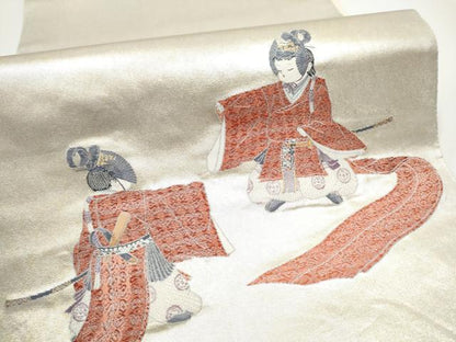 平和屋着物●加賀友禅の巨匠　初代　由水十久　西陣　長嶋成織物　ながしま帯　太鼓柄袋帯　童子遊び　瀞銀錦　正絹　逸品　CABG9018hy