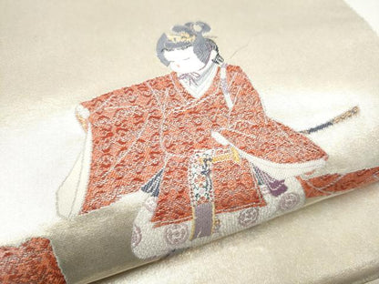 平和屋着物●加賀友禅の巨匠　初代　由水十久　西陣　長嶋成織物　ながしま帯　太鼓柄袋帯　童子遊び　瀞銀錦　正絹　逸品　CABG9018hy