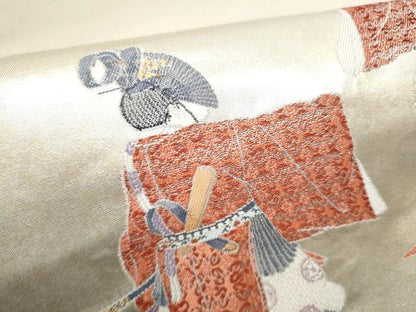 平和屋着物●加賀友禅の巨匠　初代　由水十久　西陣　長嶋成織物　ながしま帯　太鼓柄袋帯　童子遊び　瀞銀錦　正絹　逸品　CABG9018hy