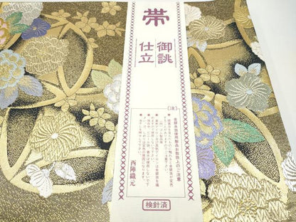平和屋着物●六通柄袋帯　七宝花文　金銀糸　正絹　逸品　CABG9025hy