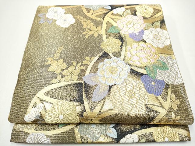 平和屋着物●六通柄袋帯　七宝花文　金銀糸　正絹　逸品　CABG9025hy
