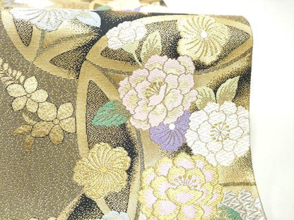 平和屋着物●六通柄袋帯　七宝花文　金銀糸　正絹　逸品　CABG9025hy