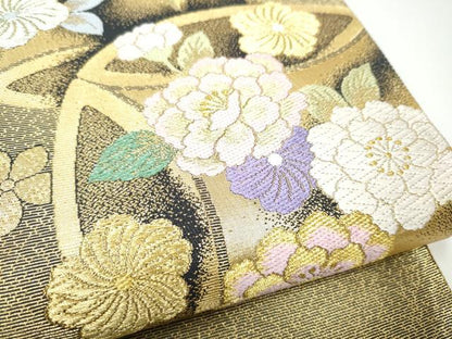 平和屋着物●六通柄袋帯　七宝花文　金銀糸　正絹　逸品　CABG9025hy
