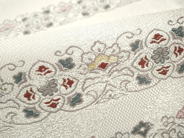 平和屋着物●両面　全通柄袋帯　横段花文　金糸　正絹　逸品　CABG9027hy