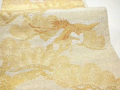 平和屋着物●桝屋高尾　(ねん金綴錦)　六通柄袋帯　蒔絵松鶴文　金銀糸　正絹　逸品　CABG9031hy