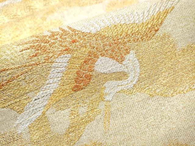 平和屋着物●桝屋高尾　(ねん金綴錦)　六通柄袋帯　蒔絵松鶴文　金銀糸　正絹　逸品　CABG9031hy