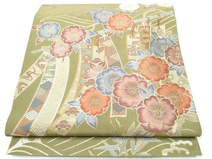 平和屋着物●六通柄袋帯　桜短冊小袖文　金糸　鈴乃屋扱い　正絹　逸品　CABG9038hy