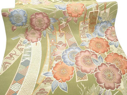 平和屋着物●六通柄袋帯　桜短冊小袖文　金糸　鈴乃屋扱い　正絹　逸品　CABG9038hy