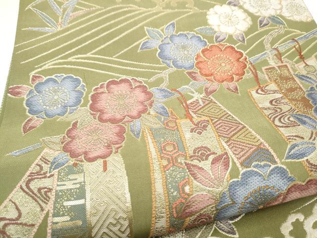 平和屋着物●六通柄袋帯　桜短冊小袖文　金糸　鈴乃屋扱い　正絹　逸品　CABG9038hy