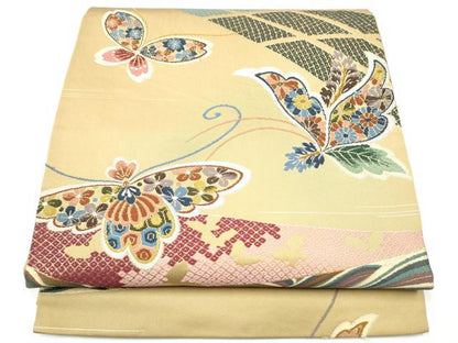 平和屋着物●西陣　白綾苑大庭　六通柄袋帯　花蝶文　金糸　正絹　逸品　CABG9041hy