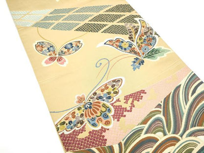 平和屋着物●西陣　白綾苑大庭　六通柄袋帯　花蝶文　金糸　正絹　逸品　CABG9041hy