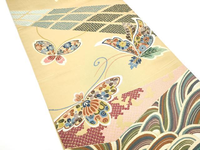 平和屋着物●西陣　白綾苑大庭　六通柄袋帯　花蝶文　金糸　正絹　逸品　CABG9041hy
