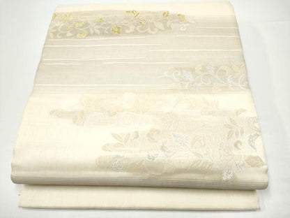 平和屋着物▽六通柄袋帯　スリーシーズン　春夏秋　唐草文　金銀糸　正絹　逸品　CABG9042hy