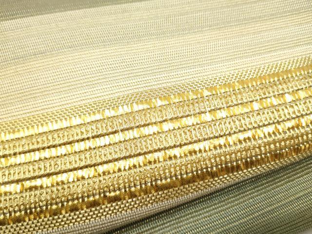 平和屋着物▽太鼓柄袋帯　スリーシーズン　春夏秋　横段文　金糸　正絹　逸品　CABG9043hy