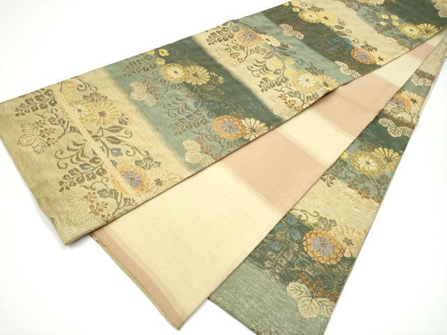 平和屋着物▽六通柄袋帯　スリーシーズン　春夏秋　菊唐草文　金糸　正絹　逸品　CABG9045hy