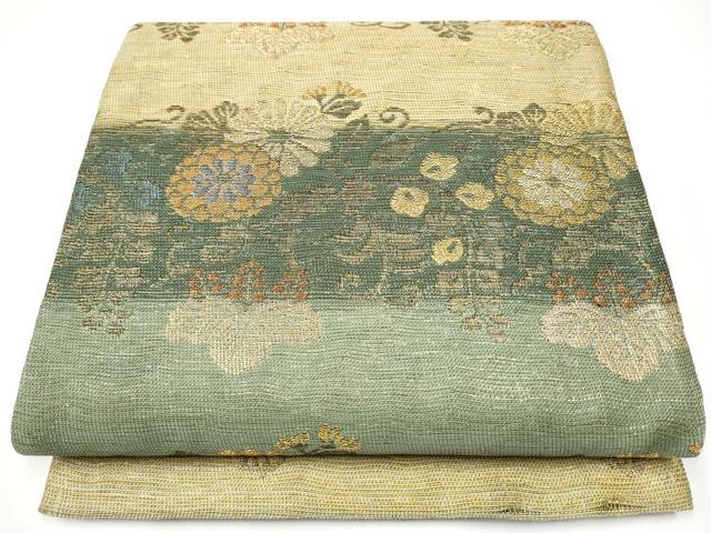 平和屋着物▽六通柄袋帯　スリーシーズン　春夏秋　菊唐草文　金糸　正絹　逸品　CABG9045hy