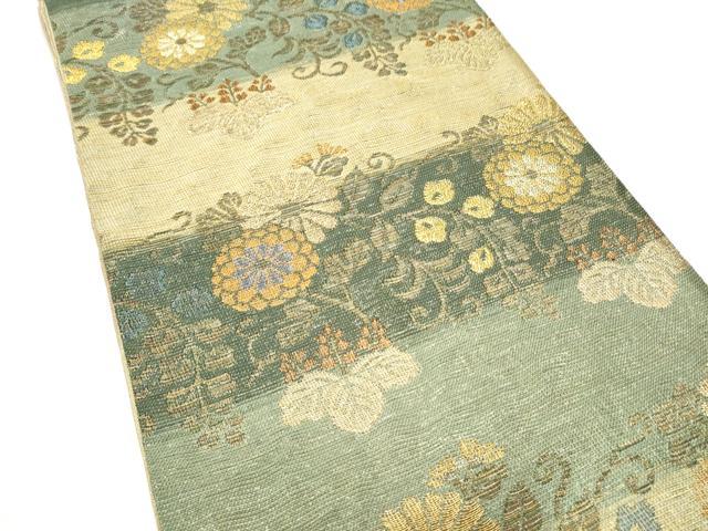 平和屋着物▽六通柄袋帯　スリーシーズン　春夏秋　菊唐草文　金糸　正絹　逸品　CABG9045hy
