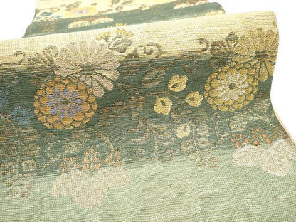 平和屋着物▽六通柄袋帯　スリーシーズン　春夏秋　菊唐草文　金糸　正絹　逸品　CABG9045hy
