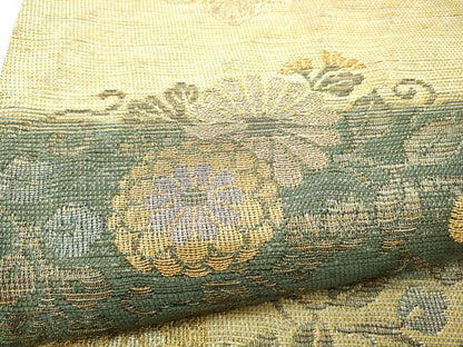 平和屋着物▽六通柄袋帯　スリーシーズン　春夏秋　菊唐草文　金糸　正絹　逸品　CABG9045hy