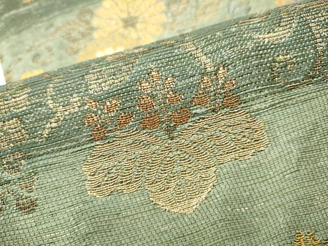 平和屋着物▽六通柄袋帯　スリーシーズン　春夏秋　菊唐草文　金糸　正絹　逸品　CABG9045hy
