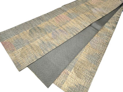 平和屋着物▽六通柄袋帯　スリーシーズン　春夏秋　櫛織　丸文　金糸　正絹　逸品　CABG9046hy