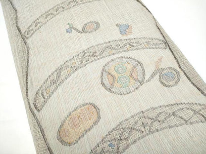平和屋着物▽六通柄袋帯　スリーシーズン　春夏秋　幾何学文様　正絹　逸品　CABG9047hy