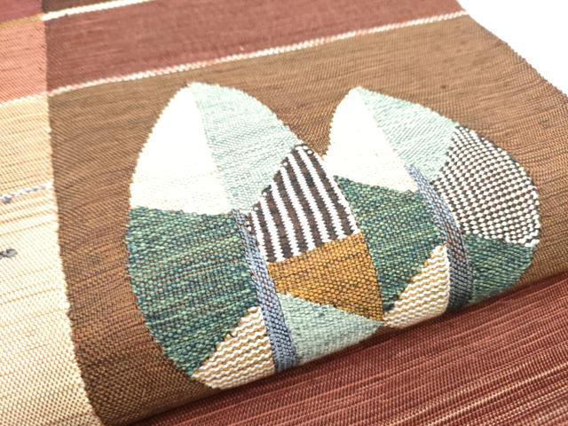 平和屋着物▽両面　太鼓柄袋帯　スリーシーズン　春夏秋　すくい織　枝葉文　正絹　逸品　CABG9048hy