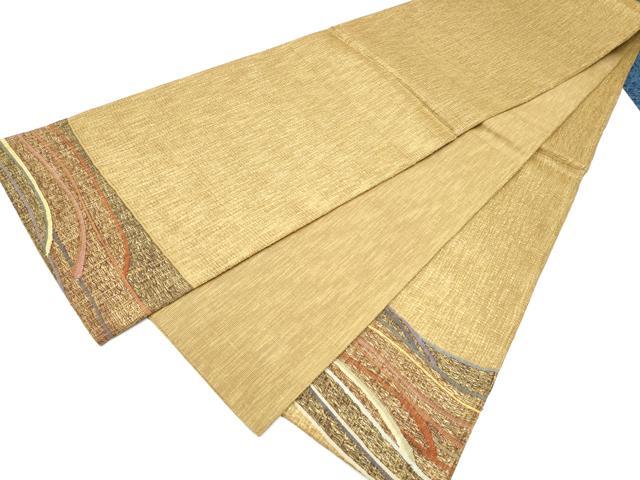 平和屋着物▽太鼓柄袋帯　スリーシーズン　春夏秋　すくい織　芝草文　金糸　正絹　逸品　CABG9050hy