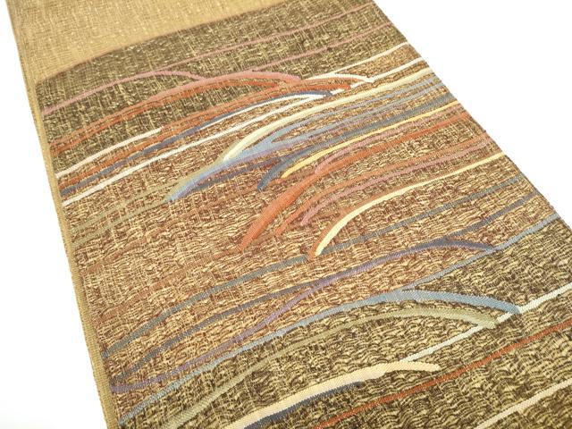 平和屋着物▽太鼓柄袋帯　スリーシーズン　春夏秋　すくい織　芝草文　金糸　正絹　逸品　CABG9050hy