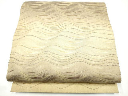 平和屋着物▽六通柄袋帯　スリーシーズン　春夏秋　よろけ縞　金糸　正絹　逸品　CABG9054hy