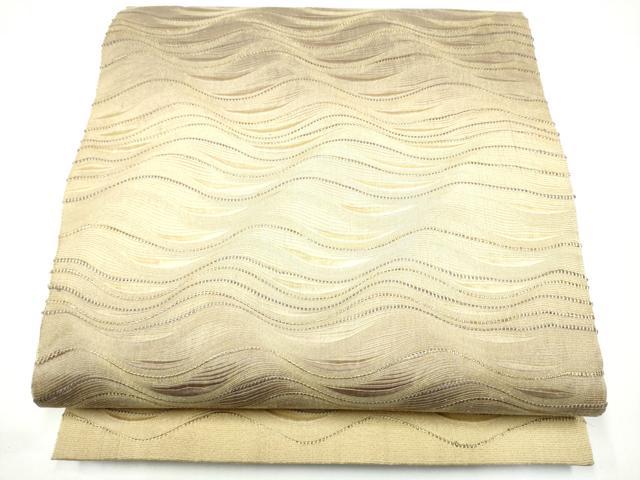 平和屋着物▽六通柄袋帯　スリーシーズン　春夏秋　よろけ縞　金糸　正絹　逸品　CABG9054hy