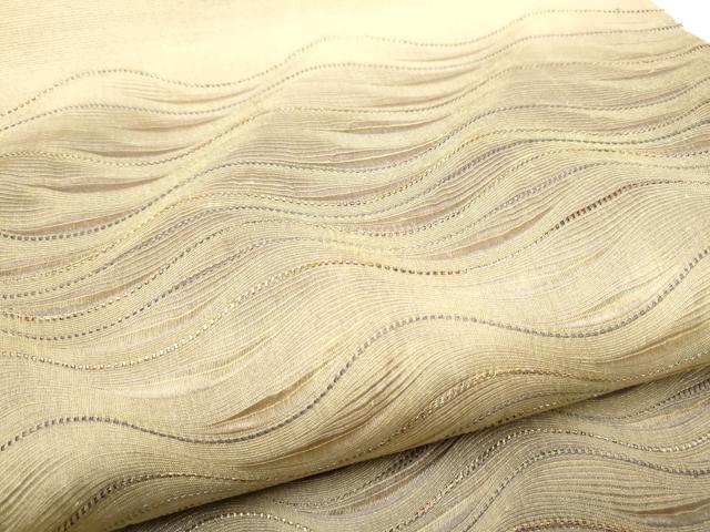 平和屋着物▽六通柄袋帯　スリーシーズン　春夏秋　よろけ縞　金糸　正絹　逸品　CABG9054hy