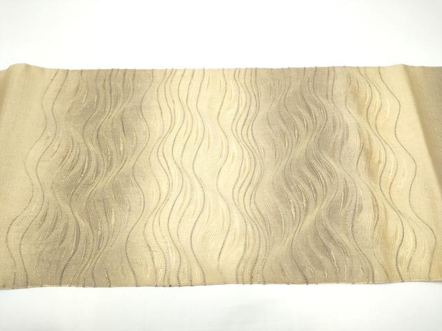 平和屋着物▽六通柄袋帯　スリーシーズン　春夏秋　よろけ縞　金糸　正絹　逸品　CABG9054hy