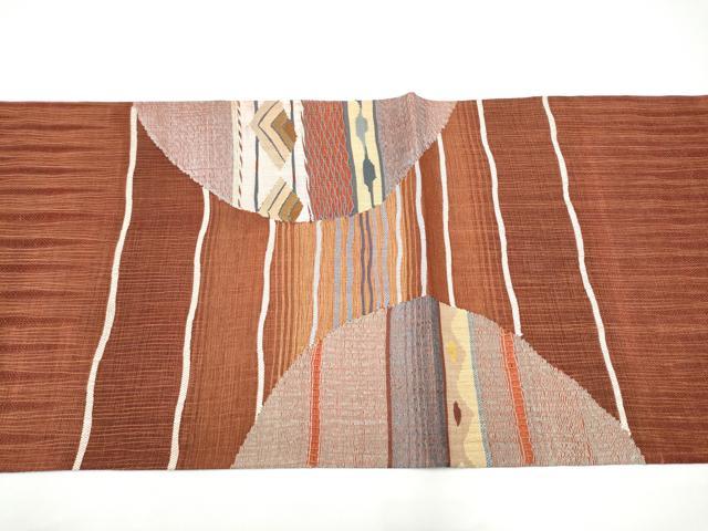 平和屋着物▽太鼓柄袋帯　スリーシーズン　春夏秋　すくい織　幾何学文　銀糸　正絹　逸品　CABG9057hy