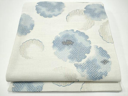 平和屋着物▽六通柄袋帯　スリーシーズン　春夏秋　藍染　雪輪文　正絹　逸品　CABG9064hy