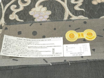 平和屋着物▽西陣　両面　六通柄袋帯　スリーシーズン　春夏秋　葡萄蔦の葉文　金糸　証紙付き　正絹　逸品　CABG9065hy