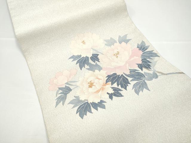 平和屋着物●爪掻き本綴れ　八寸名古屋帯　作家物　富貴牡丹文　金銀糸　共箱付き　正絹　逸品　CABG9067hy