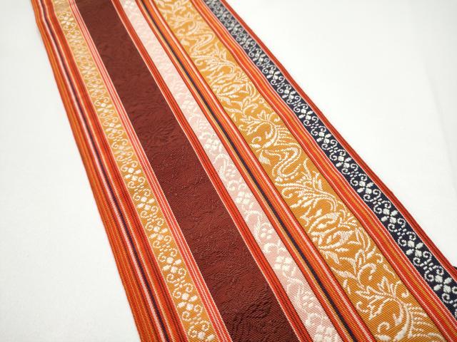 平和屋着物●本場筑前博多織　両面　半幅帯　更紗花間道　献上　正絹　逸品　CABG9073hy