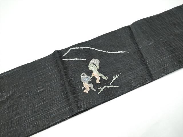 平和屋着物▽つけ帯　スリーシーズン　春夏秋　ぜんまい紬　すくい織　鳥獣戯画　正絹　逸品　CABG9094hy