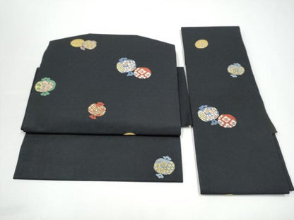 平和屋着物●つけ帯　打ち出の小槌　黒地　正絹　逸品　CABG9096hy